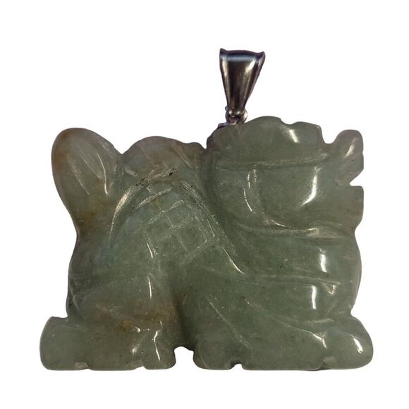 Jewelry - Vintage Carved Natural Green Aventurine Dragon Pendant